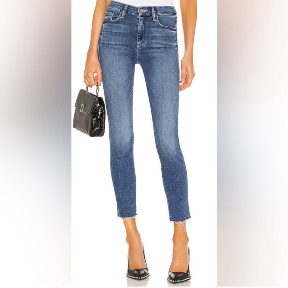 MOTHER Skinny The Ankle Fray Medium Blue